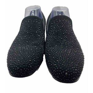 Men's Black Size 9 Rhinestone Loafers Slip On Red Bottoms Xavier Leather Moretti